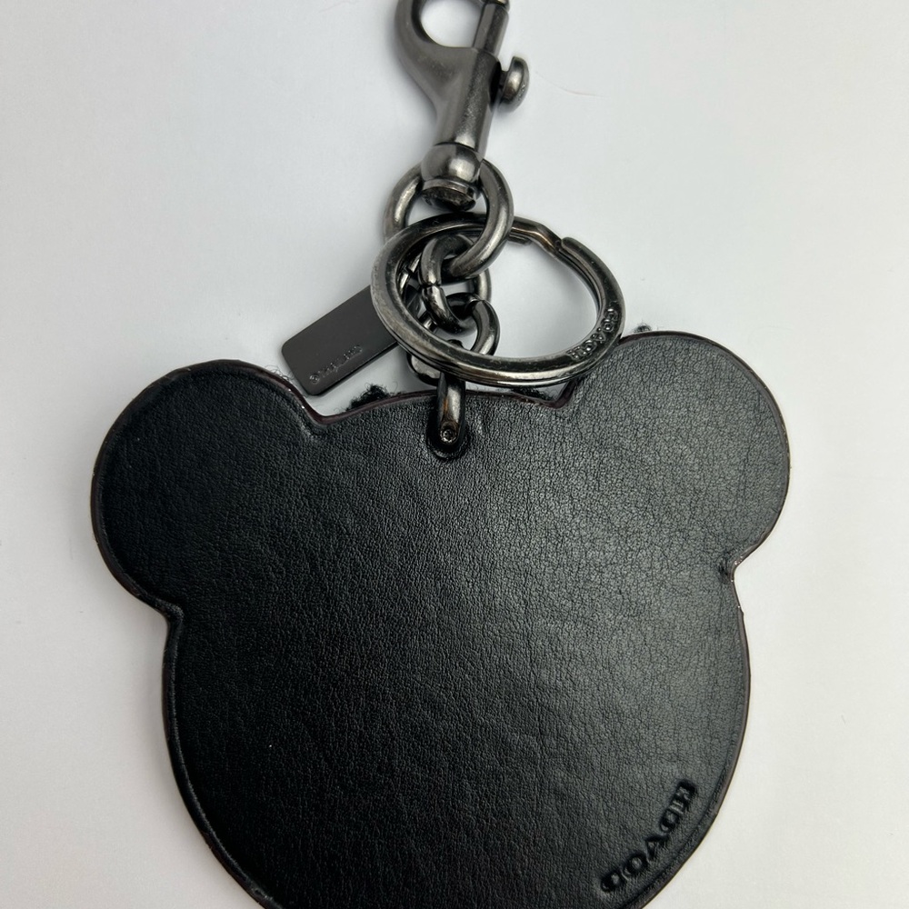 Coach FuzzyFace Black Owl Leather Animal Key Fob Chain Bag Charm - Picture 2 of 2